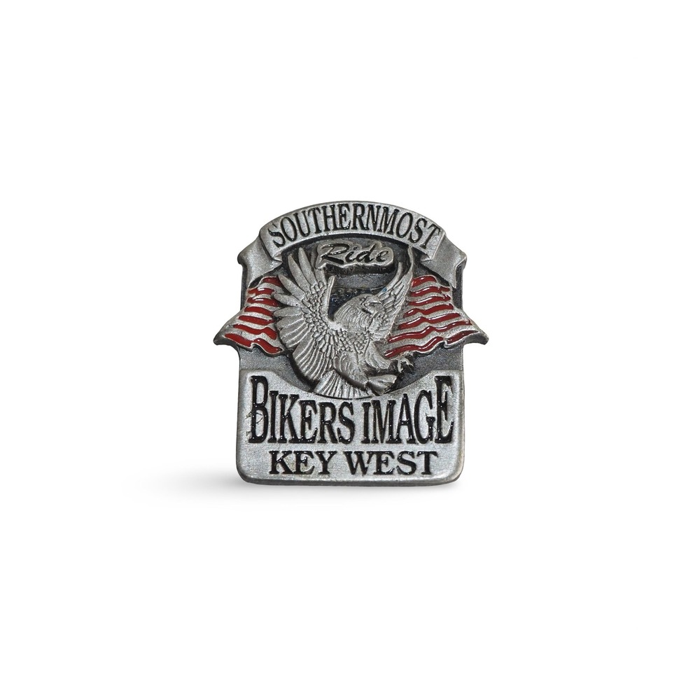 Southernmost Ride Bikers Image Key West Florida Eagle Biker Pin Silver Red Blue